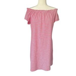 Vineyard Vines Woman’s Pink White Striped Off The Shoulder Dress- Size S